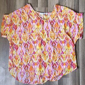 multicolor kaleidoscope abstract pattern ny collection 1X Sheer Shirt